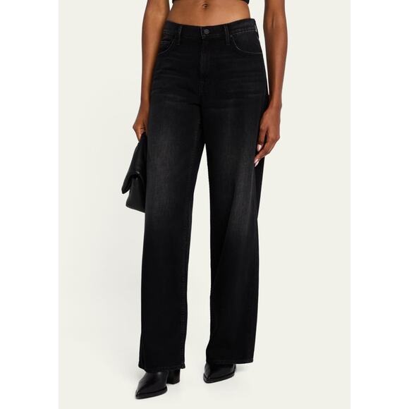 MOTHER The Spinner Zip Sneak Jeans Faded Black Magic 28 High Rise Wide Leg Denim - Picture 2 of 13